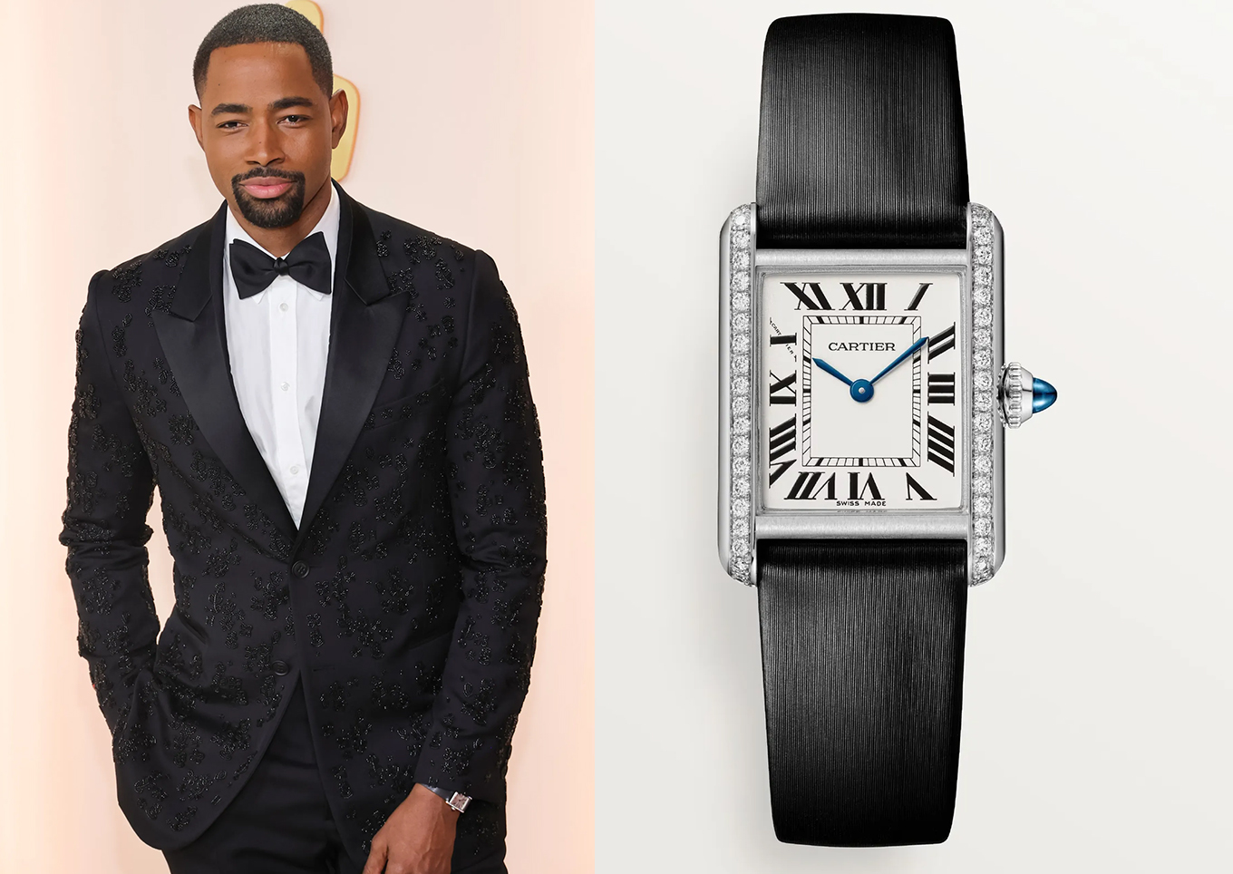 Jay Ellis at the 95th Oscars, wearing a Cartier Tank