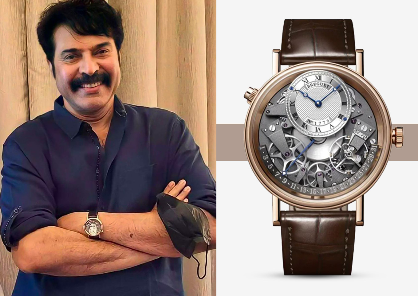 South Indian Actor Mammootty wearing the Breguet Tradition Quantième Rétrograde 7597