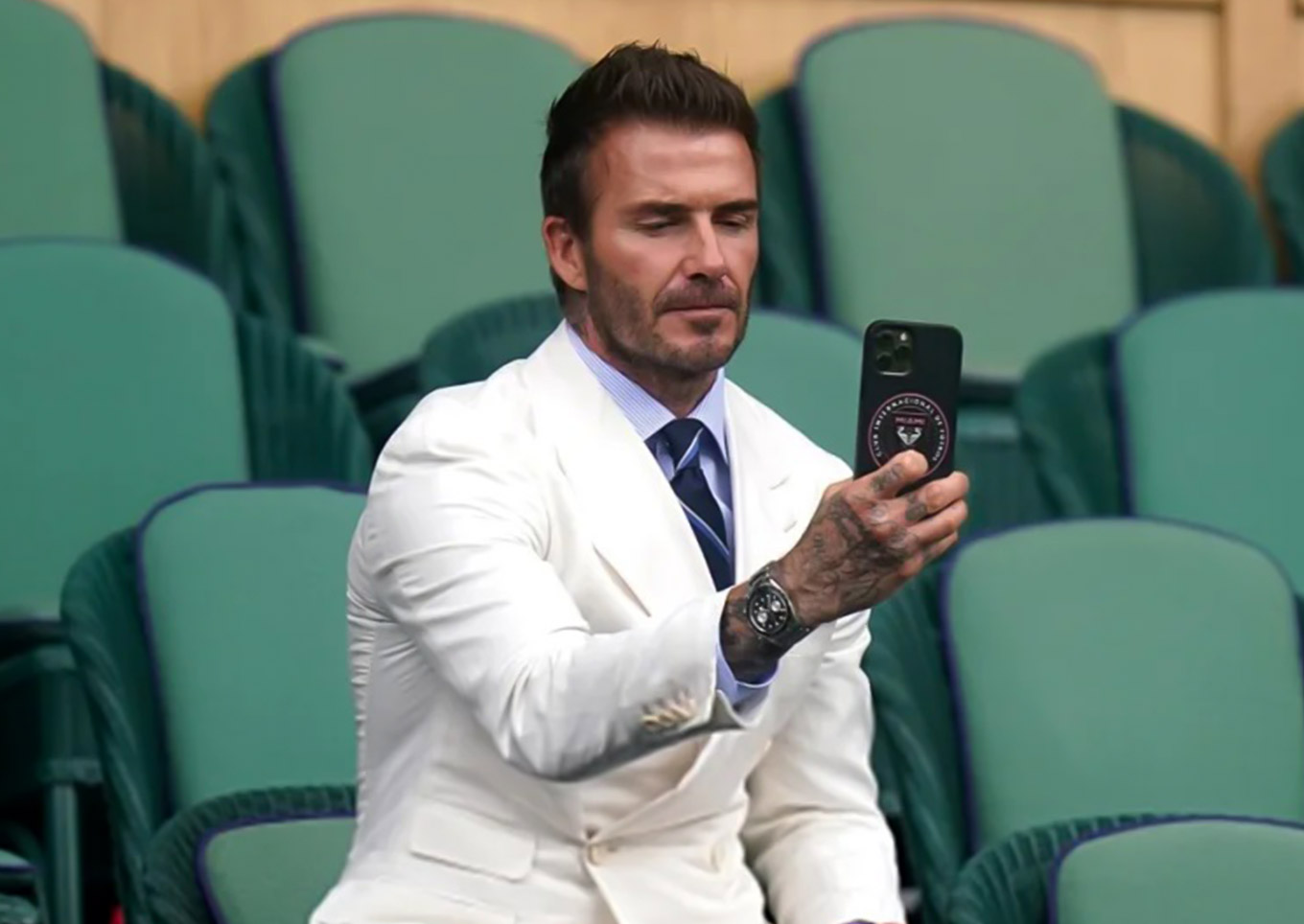 David Beckham in Tudor Black Bay Chrono at the Wimbledon 2021