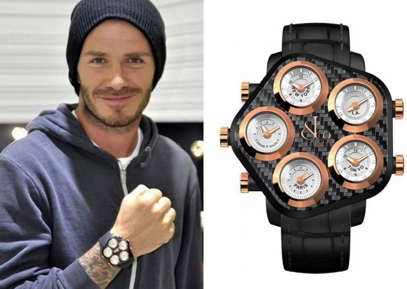 David Beckham wearing the Jacob & Co. Global Five Time Zone